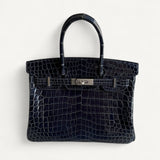 Bolsa Hermès Birkin 30 Croco Niloticus Shiny Bleu Marine com Ferragens Palladium