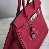 Bolsa Hermès Birkin 30 Togo Rouge com Ferragens Palladium