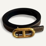 Cinto Hermès Reversible 13mm Maillon H Noir | Etoupe com Ferragens Gold