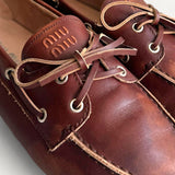 Mocassim Miu Miu Boat Shoes Em Couro Marrom Branqueado