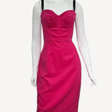 Vestido Midi Dolce & Gabbana Rosa com Alça Preta - Tam 40