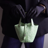 Bolsa Hermès Picotin 14 Ostrich Vert Crique com Ferragens Palladium