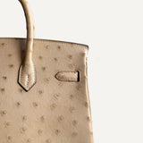 Bolsa Hermès Birkin 25 Ostrich Parchemin com Ferragens Palladium