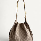 Bolsa Chanel 25 Large Suede Bege com Ferragens Douradas