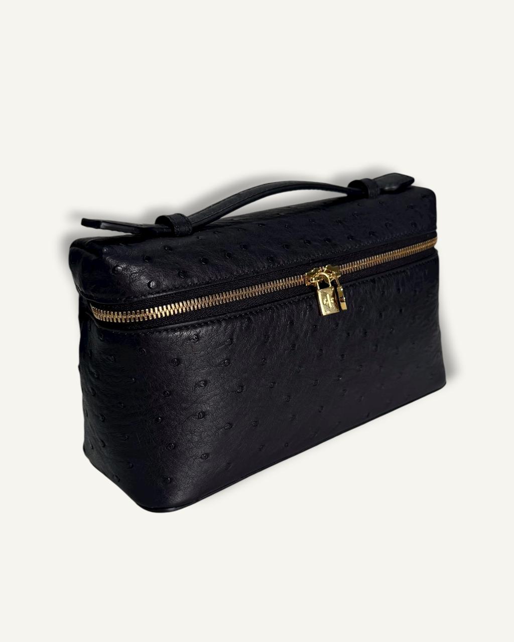 Bolsa Loro Piana Extra Pocket L19 Ostrich Black com Ferragens