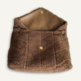 Bolsa Saint Laurent Lou Lou Shearling Brown com Ferragens Douradas
