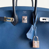 Bolsa Hermès Birkin 25 Epsom Bicolor Bleu Prusse/Noir com Ferragens Palladium