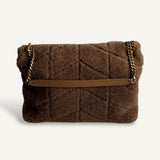 Bolsa Saint Laurent Lou Lou Shearling Brown com Ferragens Douradas