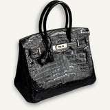 Bolsa Hermès Birkin 30 Croco Porosus Shiny Noir com Ferragens Palladium