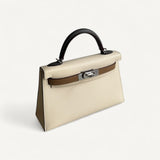 Bolsa Hermès Mini Kelly Epsom Tricolor Nata/ Chai / Gris Meyer com Ferragens Palladium