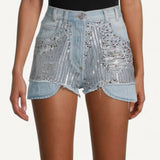Short Balmain Jeans com Tachas e Lantejoulas
