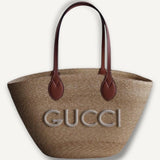 Bolsa Gucci Tote Couro e  Raffia Média