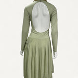 Vestido Burberry Midi Verde Plissado em Malha