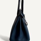 Bolsa Hermès Birkin 25 Epsom Blue de Plus, Indigo e Preto com Ferragens Palladium
