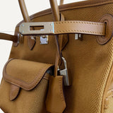 Bolsa Hermès Birkin 25 Cargo Desert/Sesame Toile Goeland com Ferragens Palladium