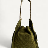 Bolsa Chanel 25 Medium Suede Verde com Ferragens Douradas