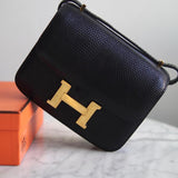 Bolsa Hermès Constance 18 Lizard Noir com Ferragens Gold