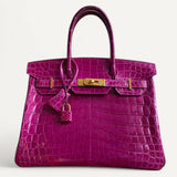 Bolsa Hermès Birkin 30 Rose Scheherazade Croco Niloticus Shiny com Ferragens Gold