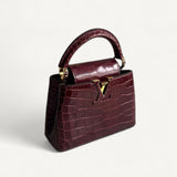  Bolsa Louis Vuitton Mini Capucine Croco Burgundy com Ferragens Douradas