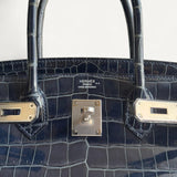 Bolsa Hermès Birkin 30 Croco Niloticus Shiny Bleu Marine com Ferragens Palladium