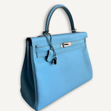 Bolsa Hermès Kelly 35 Epsom Blue Jean com ferragens Palladium