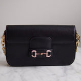 Bolsa Tiracolo Gucci Wallet on Chain Horsebit 1955 Mini Cristais Preta