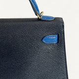 Bolsa Hermès Mini Kelly Chevre Bleu de Minuit|Bleu Electrique com Ferragens Gold