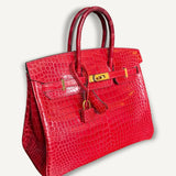 Bolsa Hermès Birkin 25 Croco Shiny Braise com Ferragens Gold