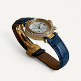 Relógio Cartier Pasha de Cartier em Ouro Amarelo com Diamantes e Pulseira em Couro de Crocodilo Azul Marinho