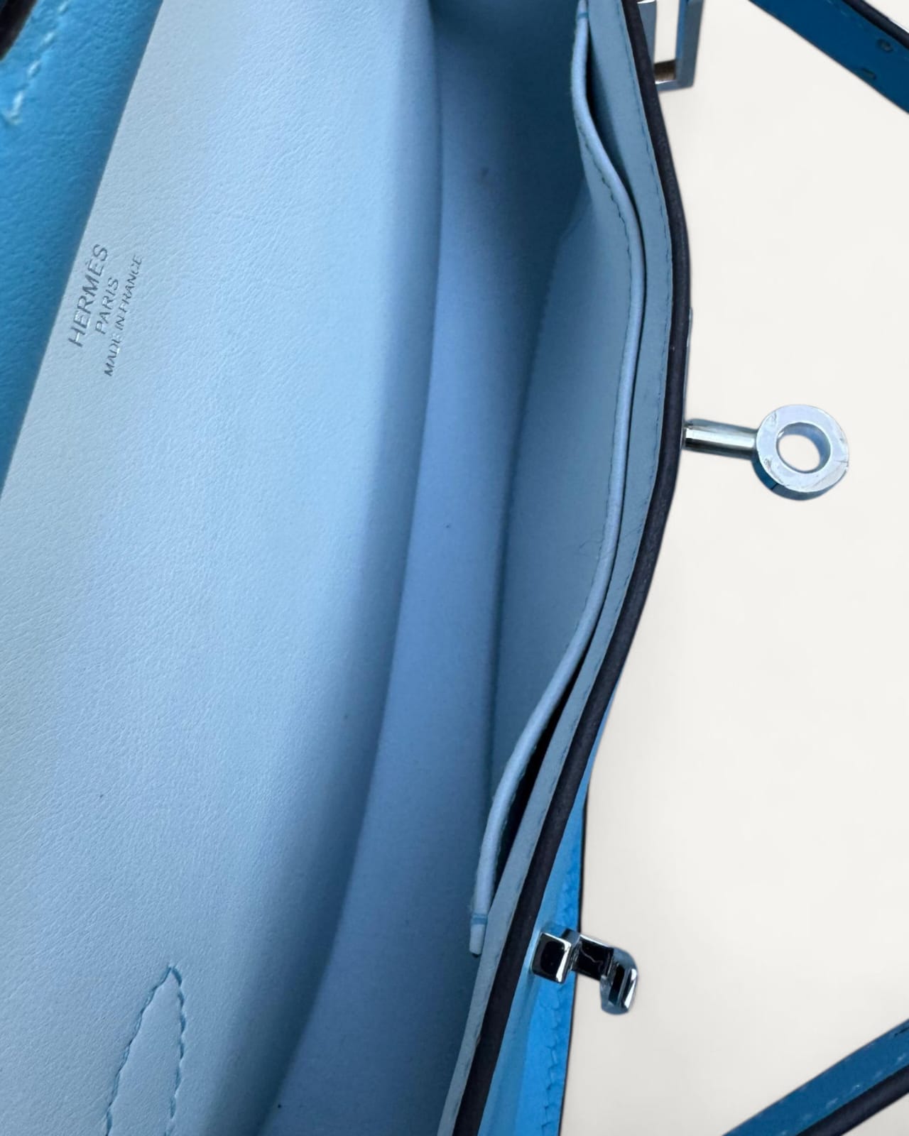 Bolsa Hermès Mini Jypsière Clemence Bleu Jeans Ferragens Palladium