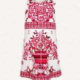 Vestido Infantil Dolce & Gabbana com Estampa Majolica Rosa Fúcsia