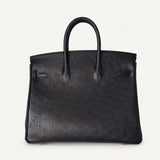 Bolsa Hermès Birkin 25 Ostrich Noir com Ferragens Gold