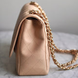 Bolsa Chanel Double Flap Caviar Jumbo Nude com Gold Hardware