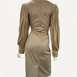 Vestido Burberry Midi em Malha Bege
