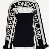 Capelet Burberry de Caxemira com Mangas e Logo Burberry Preto e Branco