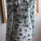 Vestido Alessandra Rich Floral com Babado e Mangas Longas