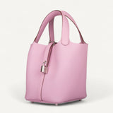 Bolsa Hermès Picotin 18 Clemence Mauve Pale com Ferragens Palladium