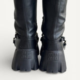 Coturno Miu Miu Preto e Corrente Prateada