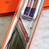 Twilly Hermès Jumping Silk com Franjas de Couro Crème I Kaki I Beige