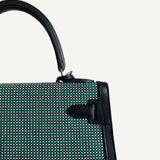 Bolsa Hermés Kelly 28 Toile Quadrille Vert com Ferragens Palladium