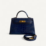 Bolsa Hermès Mini Kelly Alligator Shiny Bleu Saphir com Ferragens Gold