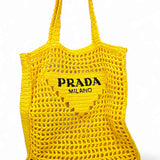 Bolsa Prada Tote em Ráfia Amarelo Cítrico