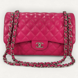 Bolsa  Chanel Jumbo Double Flap em Couro Lambskin Pink Ferragem Prata