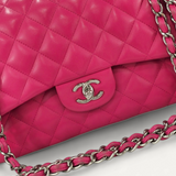 Bolsa  Chanel Jumbo Double Flap em Couro Lambskin Pink Ferragem Prata