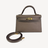 Bolsa Hermès Mini Kelly Etoupe com Ferragem Gold