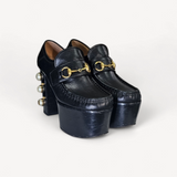 Mocassim Gucci de Plataforma Vegas Embellished em Couro Preto Faux Pearl