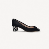 Peep Toe Miu Miu Salto com Cristais Preto