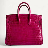 Bolsa Hermès Birkin 25 Rose Scheherazade Croco Niloticus Shiny com Ferragens Palladium