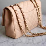 Bolsa Chanel Double Flap Caviar Jumbo Nude com Gold Hardware