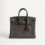 Bolsa Hermès Birkin 25 Togo Gris Meyer com Ferragens Rosé Gold
